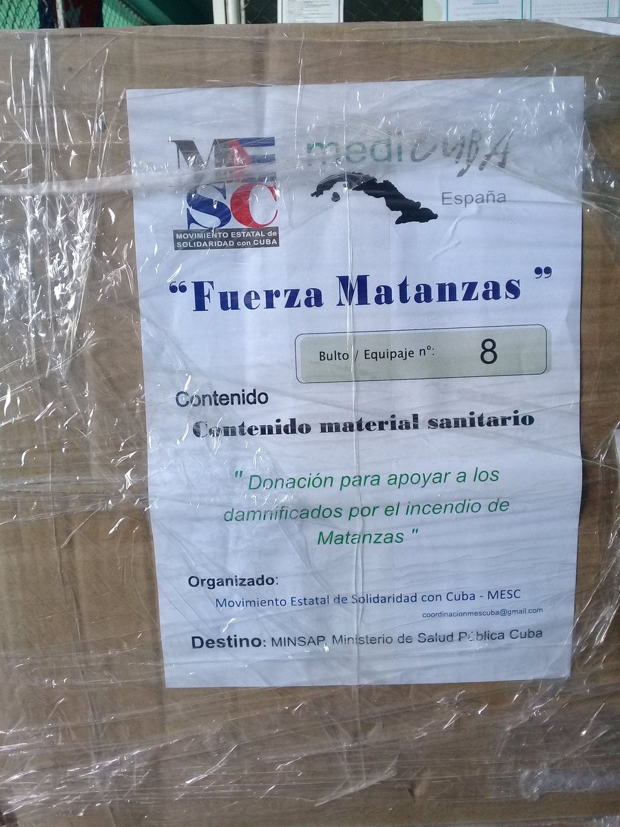 TeresitaICAP's tweet photo. Agradece #Matanzas donativo de insumos medicos y medicamentos enviados por el Movimiento  Estatal de Solidaridad con Cuba, MediCuba España y a las miles de personas que en el Estado Español se han solidarizado con nuestro pueblo en estos momentos dificiles.
@SiemprreConCuba https://t.co/mEmHLLR0ua