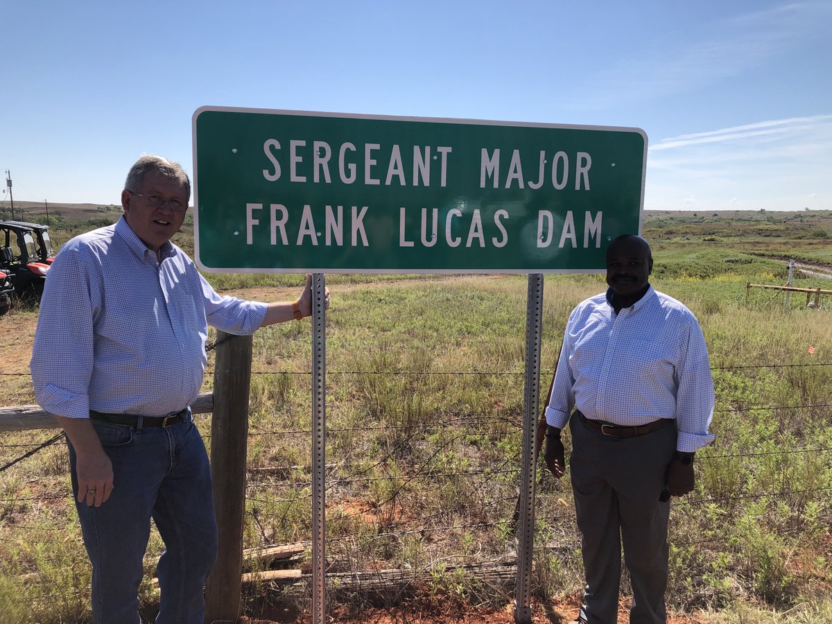 RepFrankLucas's tweet photo. Rehabilitating aging dams is something I've worked on my entire congressional career. In 2000, I authored the Small Watershed Rehabilitation Program providing long-term funding for these silent sentinels. 

I'm honored by the renaming of the Sergeant Major Frank Lucas Dam. https://t.co/gYkbbuZ8gN