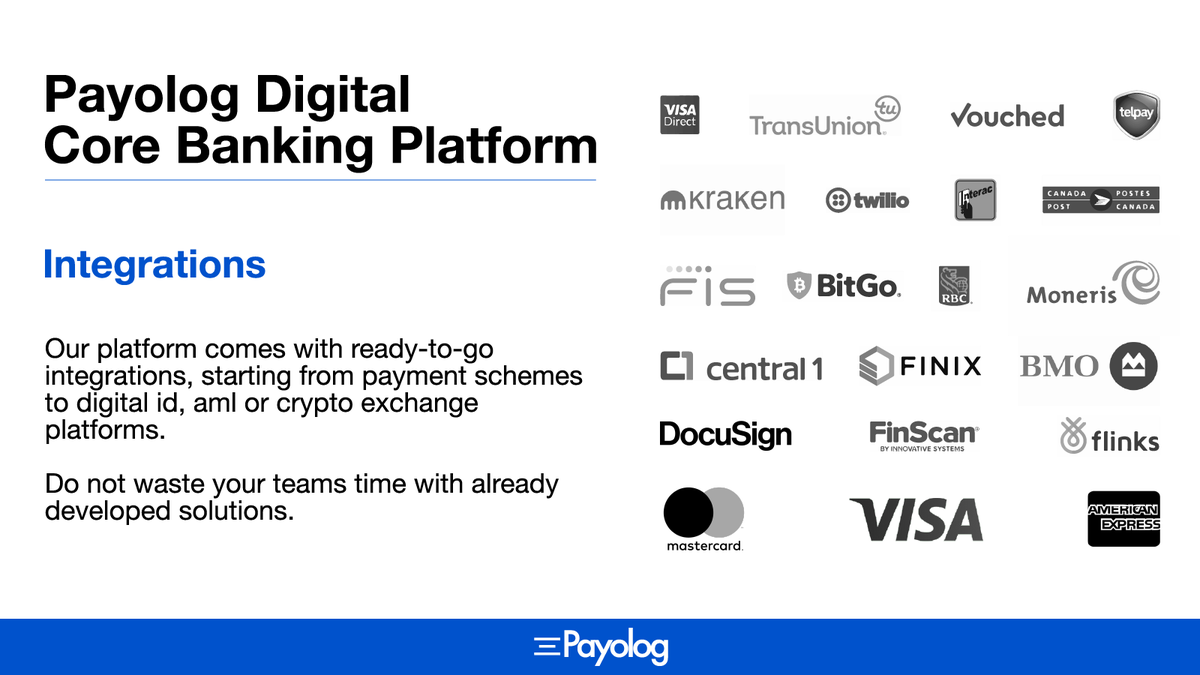 payolog's tweet photo. Considering initiating a digital banking project and trying to figure out how long will it take to integrate with the 3rd parties? 😱

You don't have to! 🙋‍♂️

#digitalbanking #corebanking #payments #digitalpayments #bank #banking #neobank #mobilebanking #fintech #mastercard #visa https://t.co/9efBSvAUid
