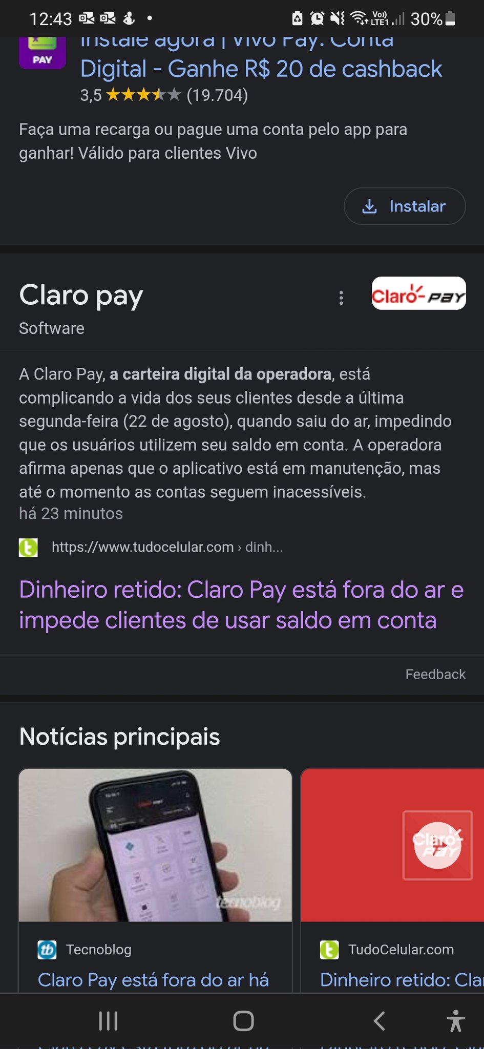 Dinheiro retido: Claro Pay está fora do ar e impede clientes de usar saldo  em conta 