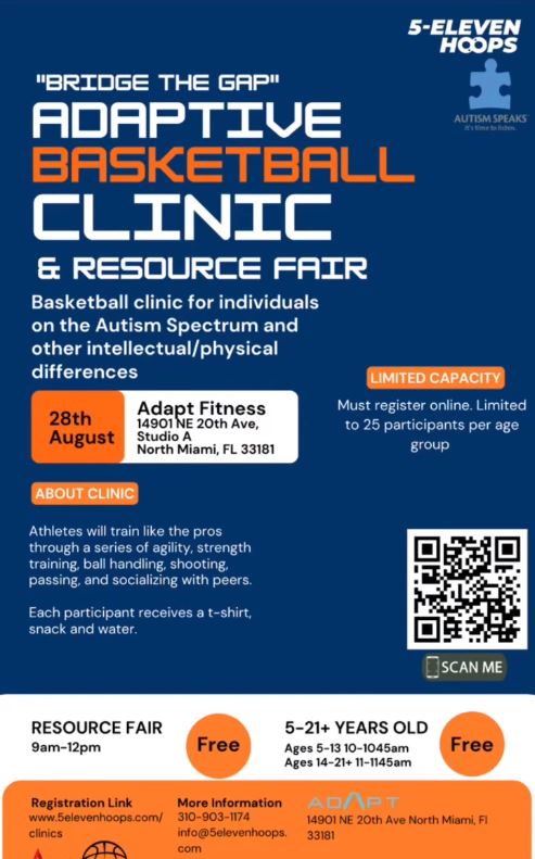 OnUpBehavior's tweet photo. @5ElevenHoops  will be hosting "Bridge the Gap” Adaptive Basketball Clinic and Resource Fair on August 28th at Adapt Fitness facilities in North Miami.

Resource Fair: 9-12pm
Ages 5-13: 10-10:45am
Ages 14-21+: 11-11:45am
https://t.co/0dnAHUtsay 
310-903-1174
info@5elevenhoops.com https://t.co/ZhnhtfssJk
