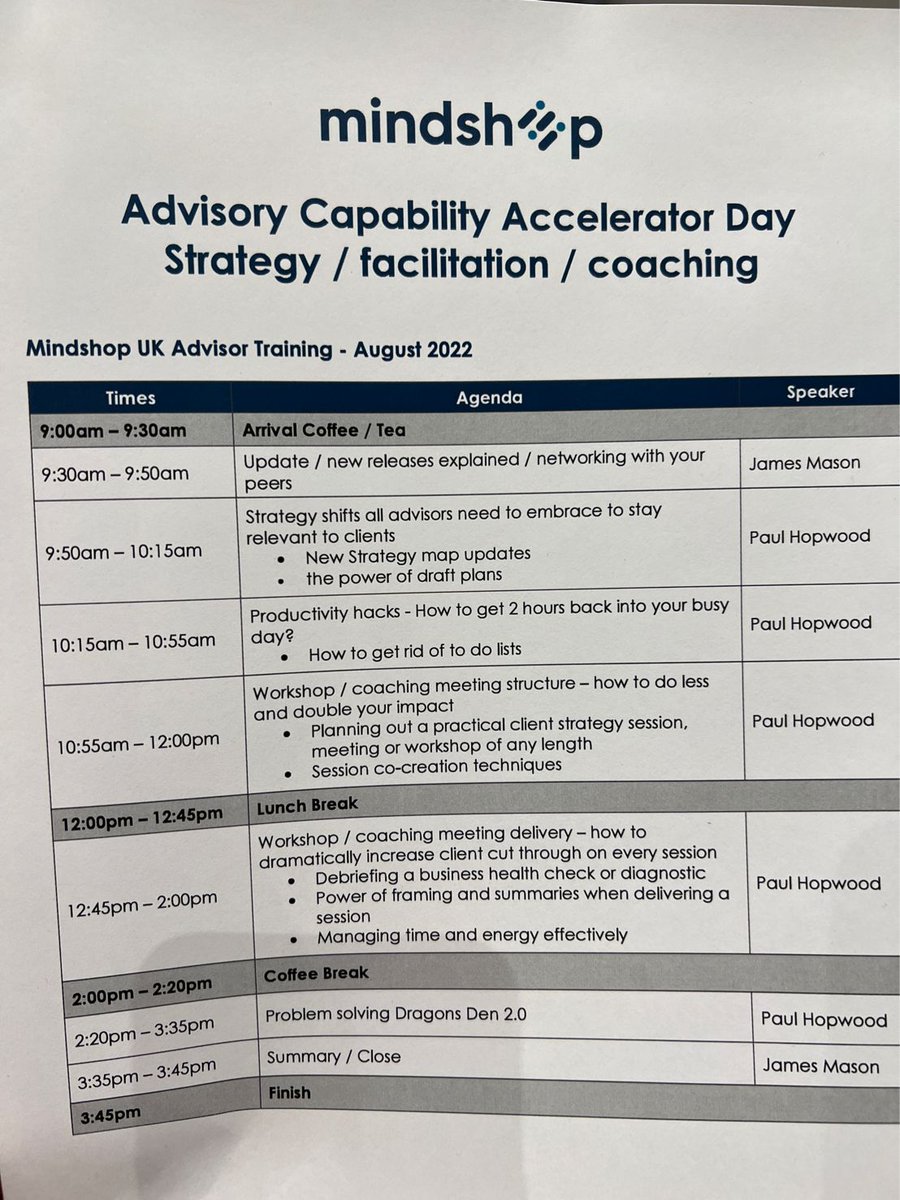 JamesMason888's tweet photo. Terrific to be back in Birmingham, UK today for Mindshop advisor training with @paulhopwood on strategy, facilitation and coaching capability building. Great to see many of the UK advisors and hear the fantastic things they are doing in the business advisory space. https://t.co/iRk68iqniJ