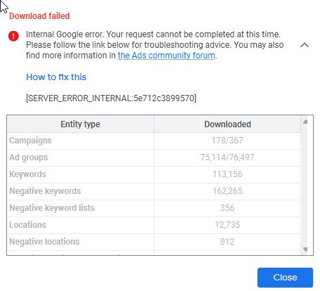 SemPPCNick's tweet photo. When you receive this after 30 minutes of Google Ads Editor Download 🤦‍♂️
#ppc #googleads #googleadseditor #ppcchat https://t.co/vX1D19ABb9