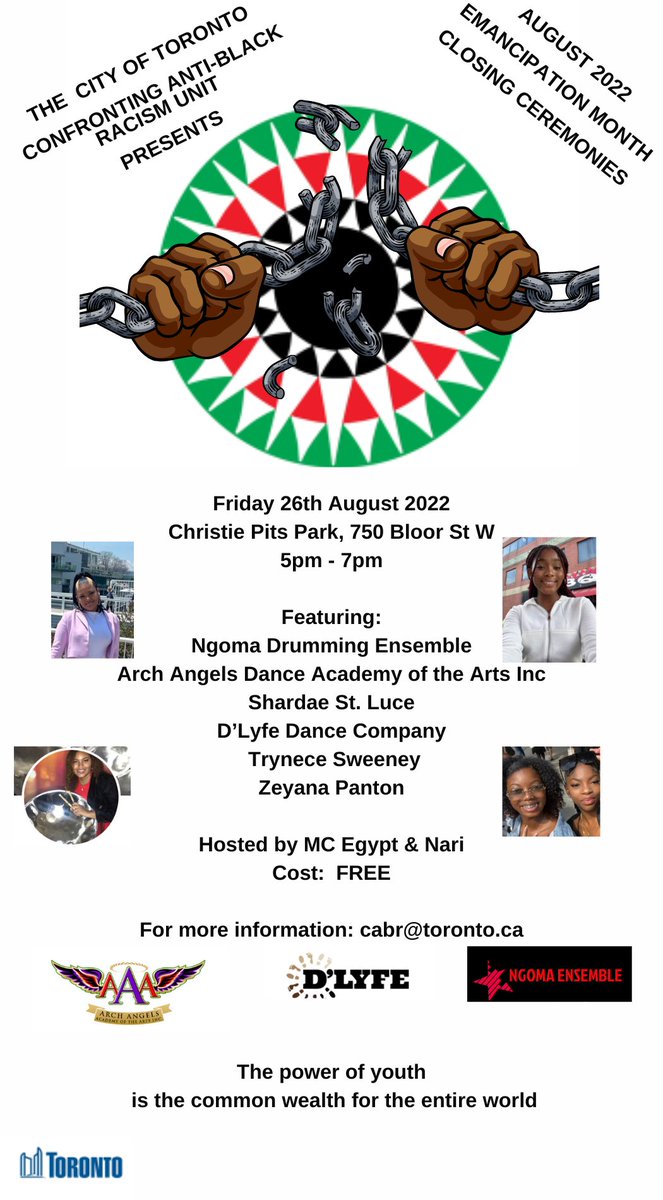 CABR_Toronto's tweet photo. As we close Emancipation Month we look ahead to celebrate our future! Tomorrow at Christie Pitts Park from 5pm-7pm our Black youth will express their visions. We invite one and all to join in! #CABRTO https://t.co/IhuBVzvrmo