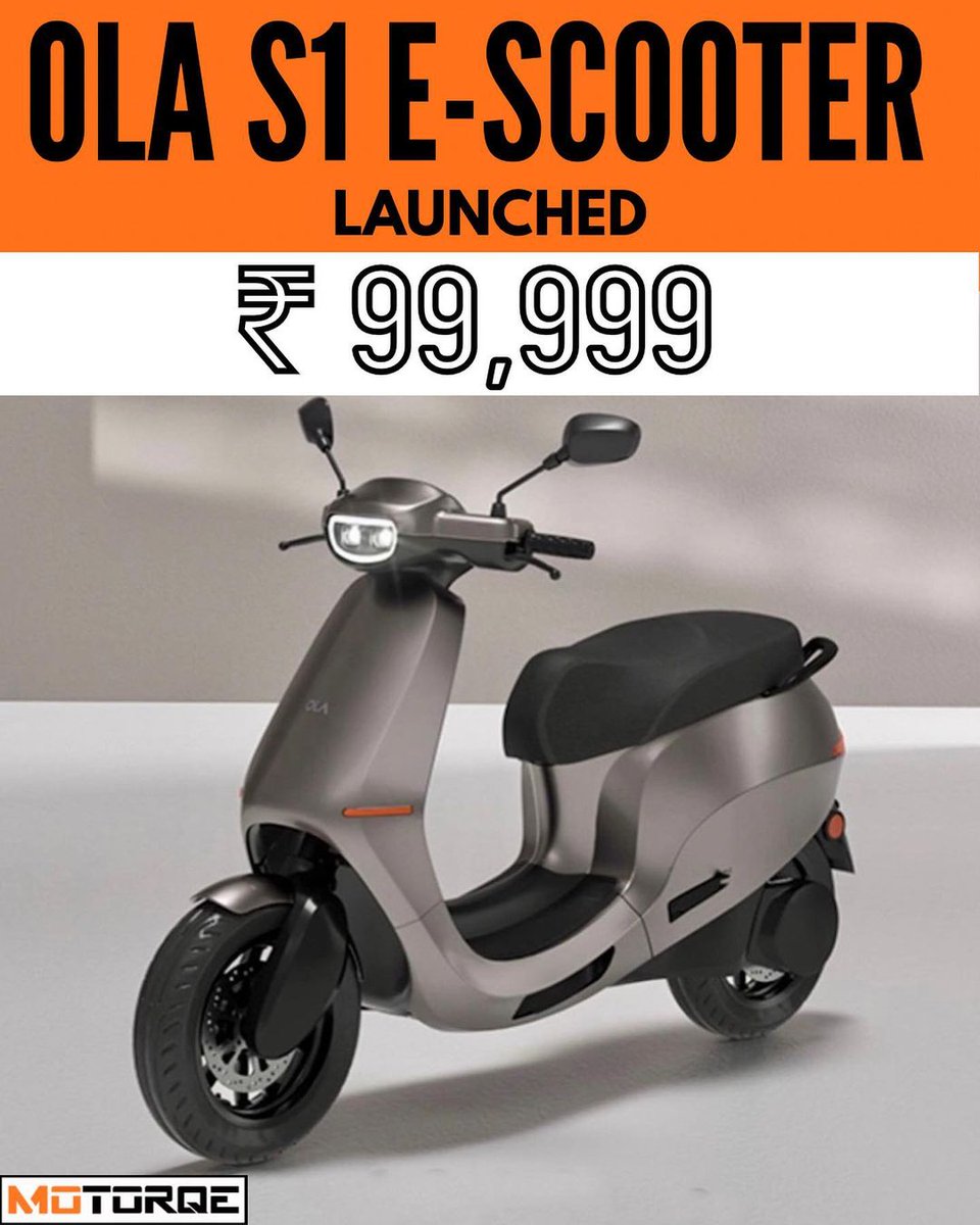motorqe's tweet photo. LAUNCHED 
@OlaElectric  Electric has launched the base S1 scooter at an introductory price of ₹ 99,999. It gets a smaller battery and a few features missing in comparison to the top-spec S1 Pro.

➡️ 3kWh battery
➡️ 95kph top speed
➡️ 128km range in Eco mode
#ola #fire #electric https://t.co/XcqumkaVkn