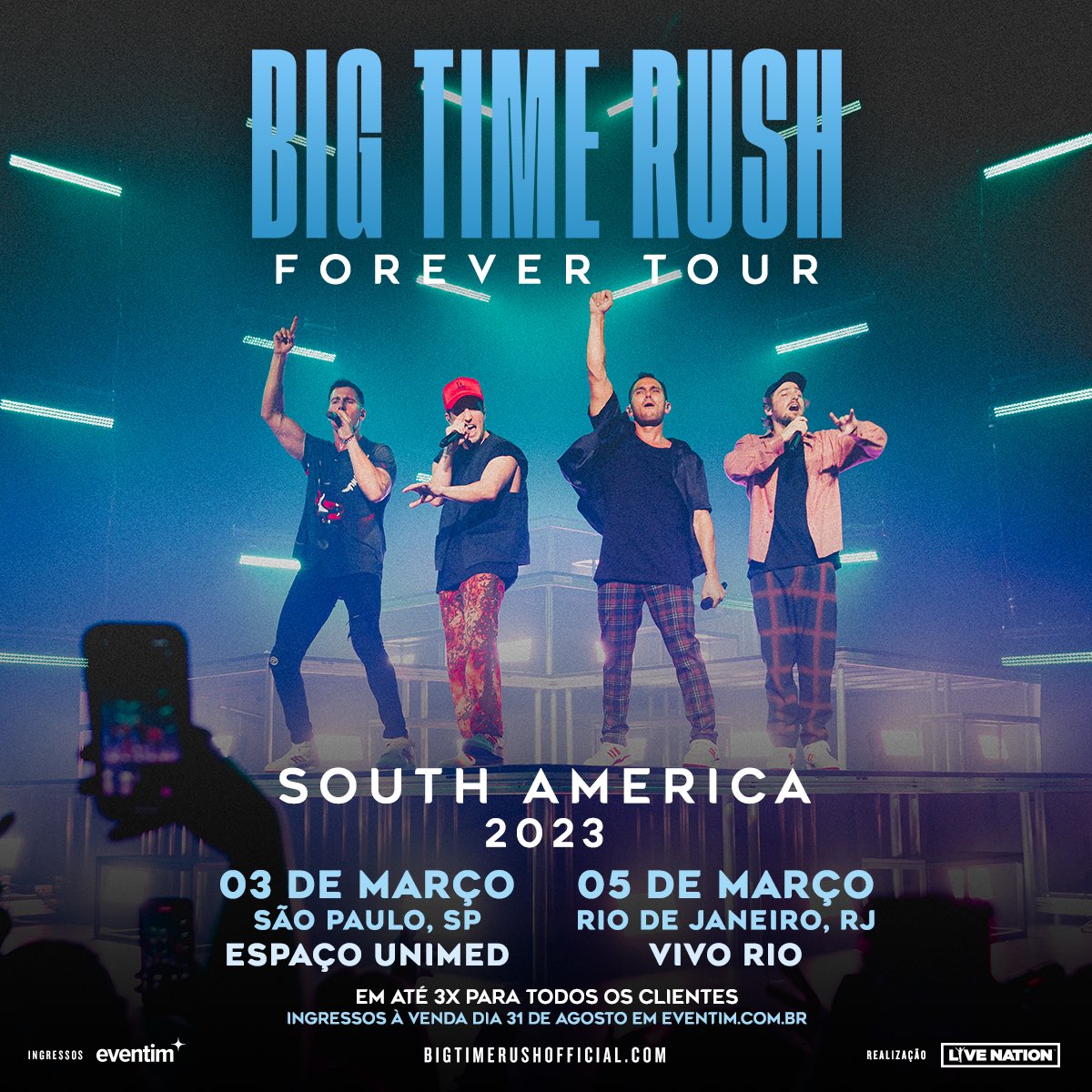 LiveNationBR's tweet photo. Oh, oh, oh, oh 🎶 Já deu pra sentir o arrepio aí, né? Rushers, chegou o nosso momento de curtir a #ForeverTour, do @bigtimerush, no Brasil! 

A venda de ingressos para os shows do grupo em São Paulo e no Rio de Janeiro começam já nesta quarta-feira, dia 31 de agosto (…) https://t.co/2jXorSkMCm