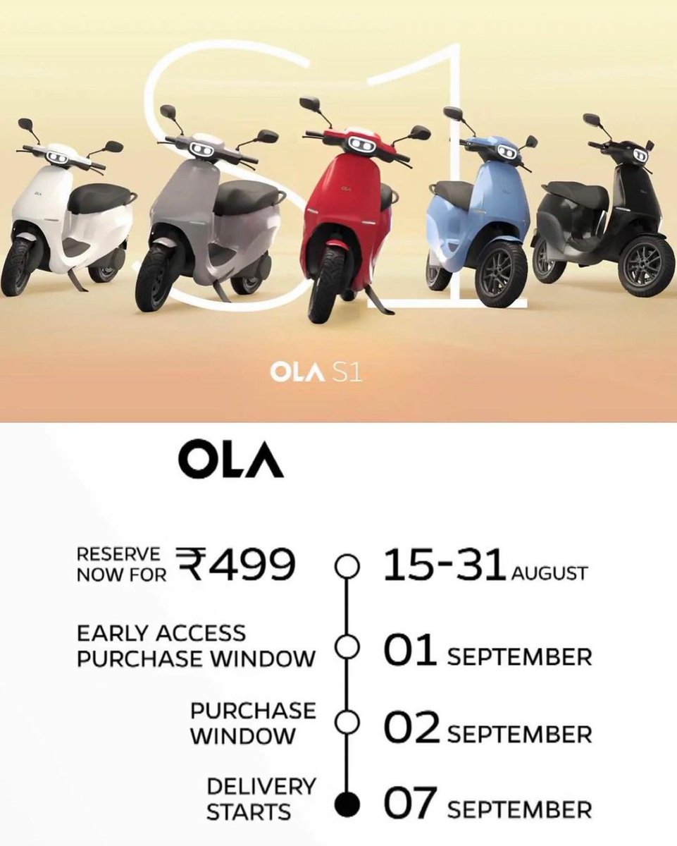 motorqe's tweet photo. LAUNCHED 
@OlaElectric  Electric has launched the base S1 scooter at an introductory price of ₹ 99,999. It gets a smaller battery and a few features missing in comparison to the top-spec S1 Pro.

➡️ 3kWh battery
➡️ 95kph top speed
➡️ 128km range in Eco mode
#ola #fire #electric https://t.co/XcqumkaVkn