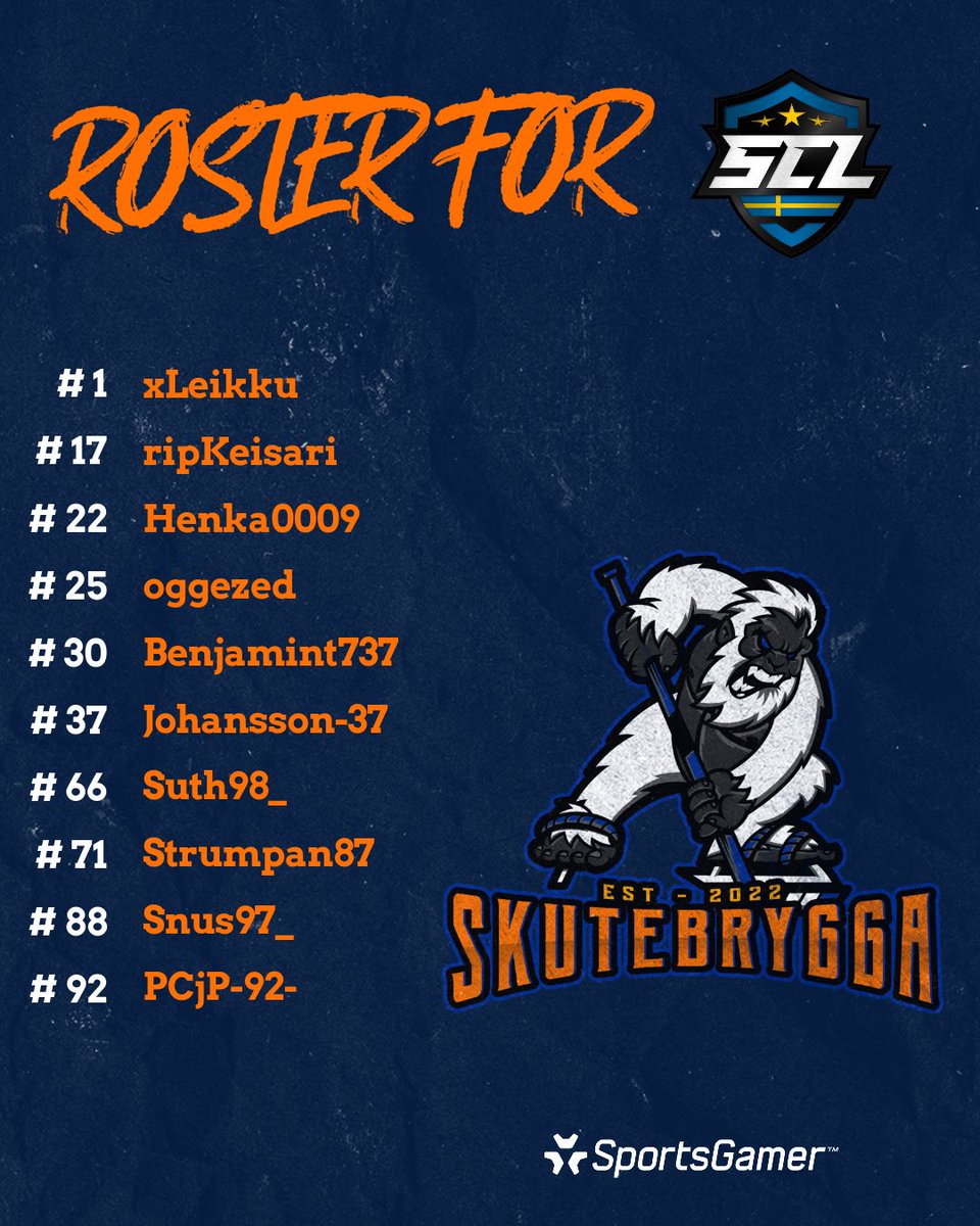 We are proud to officially present our roster for the SCL🏒
Also make sure to follow us on Twitch to see our games live🔥
Twitch.tv/Skutebrygga_NHL

<a href="/SportsGamerGG/">SportsGamer</a> #NHL22 #SCL2022