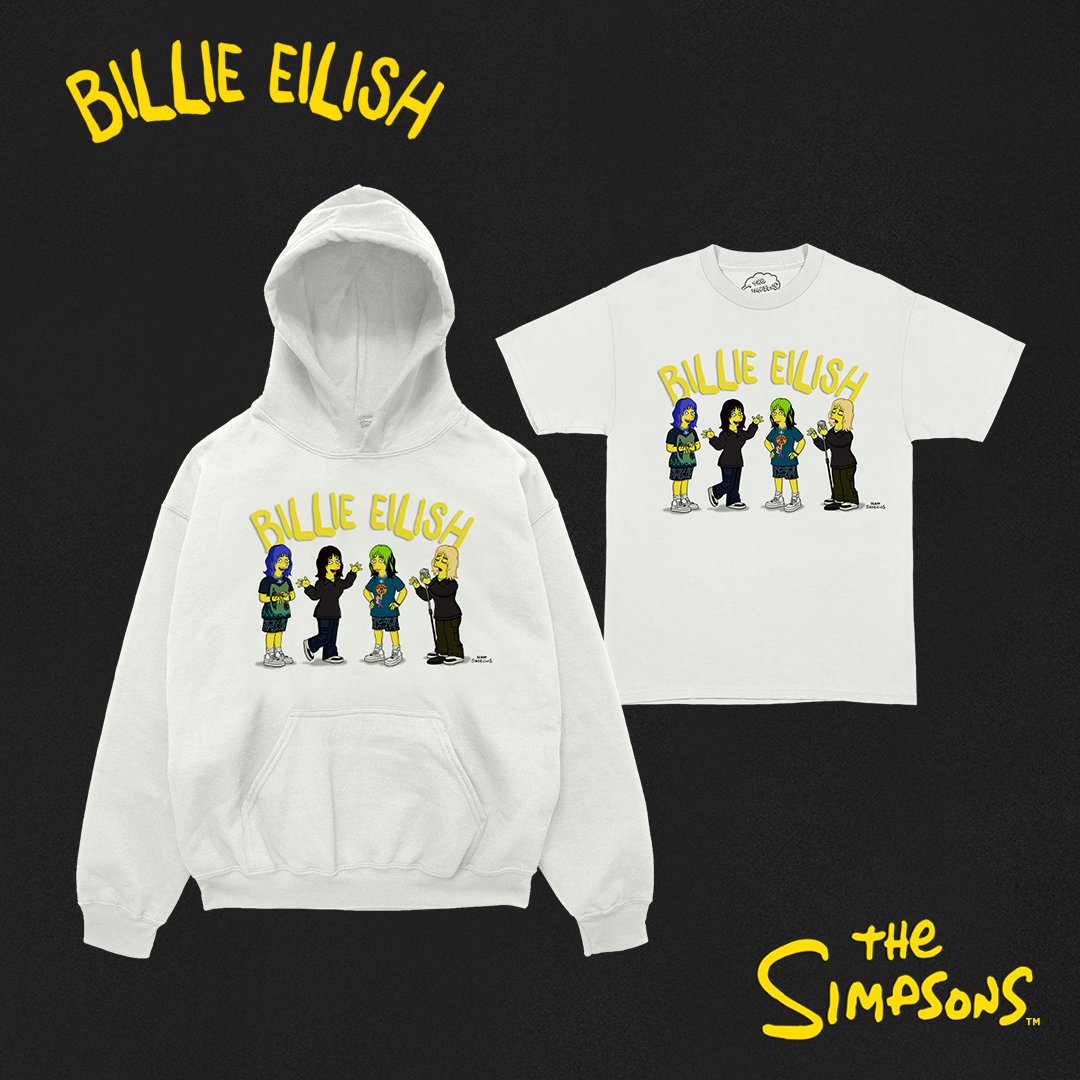 Shop the limited edition Billie Eilish x @TheSimpsons t-shirt and hoodie, available in limited quantities while supplies last. store.billieeilish.com