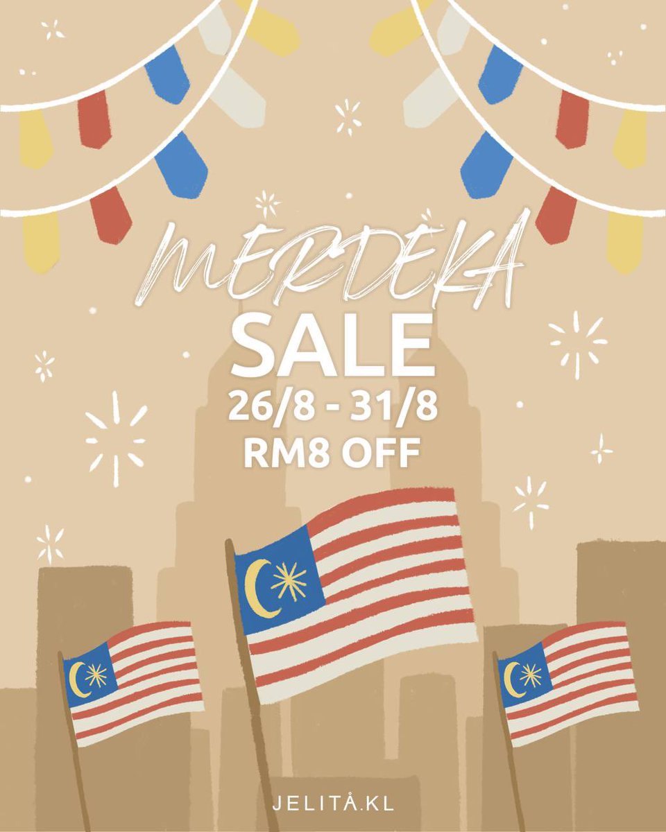 jelitaklHQ's tweet photo. You guys ingat kita ada launching je ke? Silap! Kita ada jugak MERDEKA SALE! Start 12am tonight till 31/8. Go crazy and shopping! https://t.co/30AHx8Cu9J