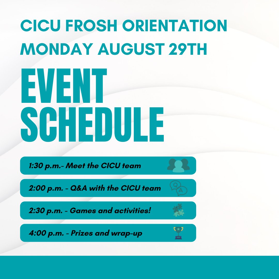 FIRST YEARS - orientation is ALMOST here! ⏱

Here is the schedule for the event 🗓 

It’s 💫the💫 place to be Monday afternoon!

We’ll see you there 👋