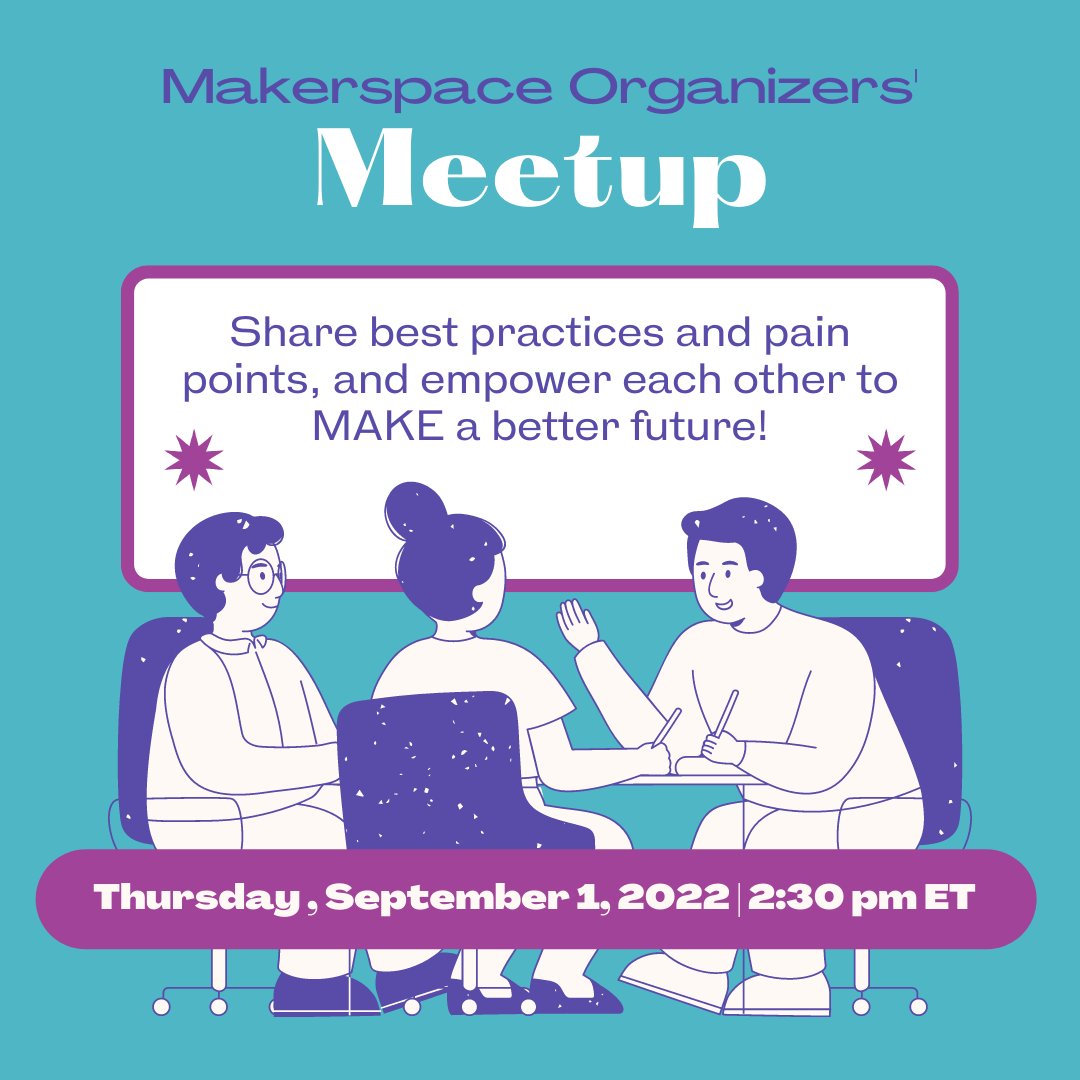 Makerspace organizers, it's time for another meetup in the Gather online platform! Join us on Thurs 9/1 @ 2:30 pm ET to meet fellow makerspace leaders, share best practices &amp; pain points, &amp; hang out in the virtual NoM headquarters! Register at: lu.ma/makerspaceorgm…