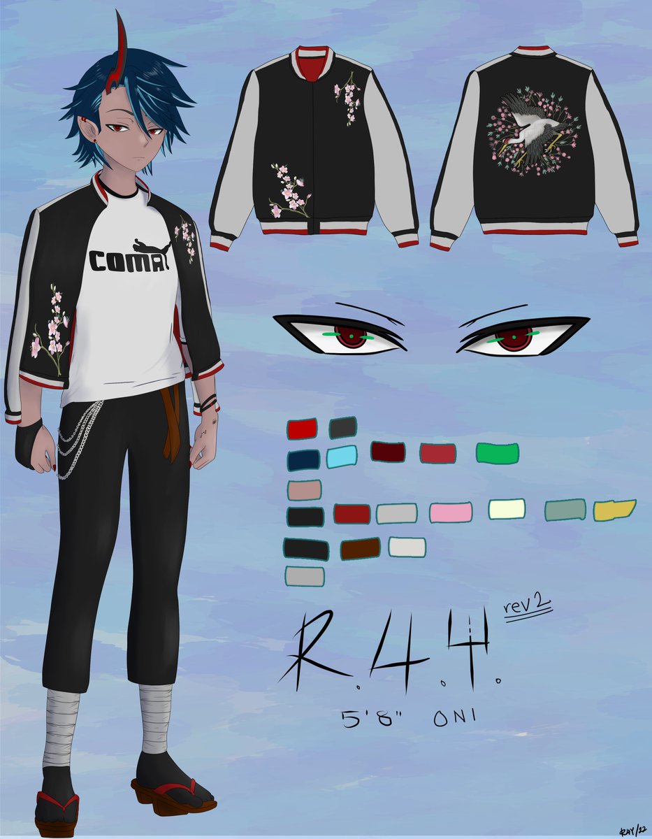 ItsRay96's tweet image. hey, my name is R4Y, an ONI that likes to draw arts, especially FANART
hate fashion for myself, so this is my ref sheet. first time making male OC too
i will be using this sheet for my Vtubing stuff, and create model with it. pleasure knowing ya'll &amp;lt;:
#Vtuber #VtubersUprising