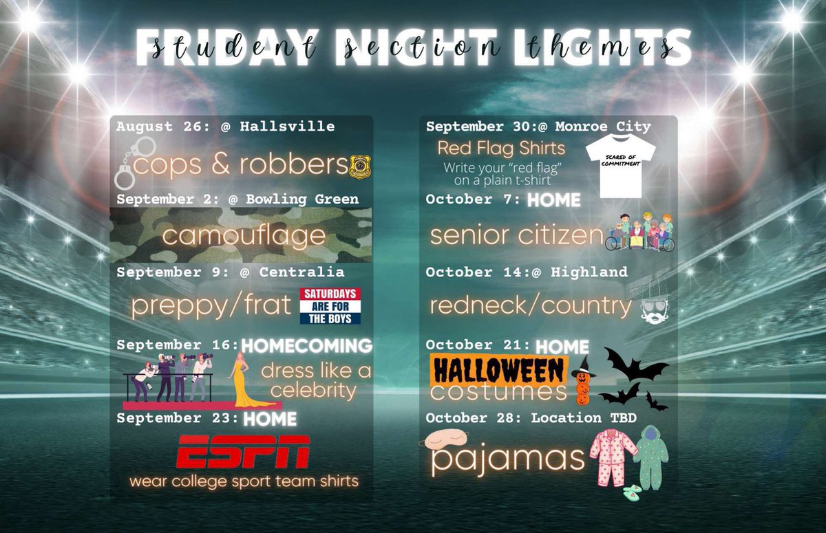 PtownPosse17's tweet photo. Friday night lights and Lady Panther softball is back🏈🥎Let’s Pack the Stands and Outfield for our Panther athletes‼️ *Keep in mind themes are subject to change* https://t.co/WWIFiIkIUj