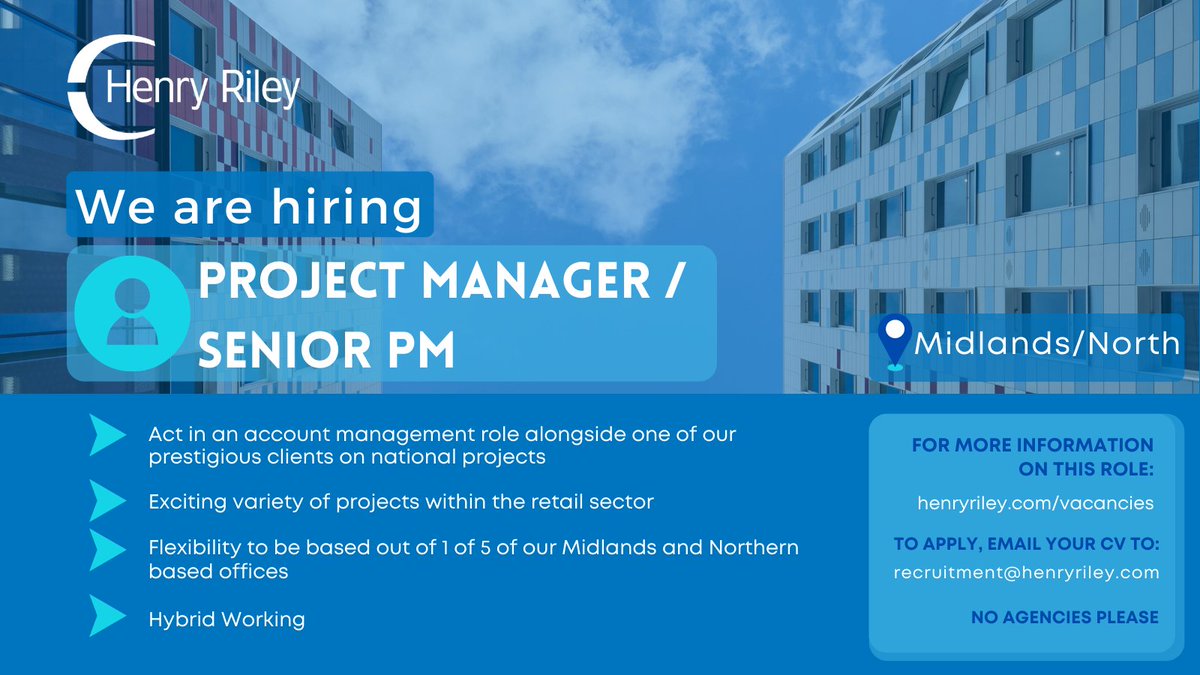 We're hiring: we're looking for a Project Manager/Senior #PM to join one of our offices in the #Midlands or up North. If you are looking for your next role and have experience as a Project Manager we’d love to hear from you!

Visit: bit.ly/3ThPoMD for more and to apply.