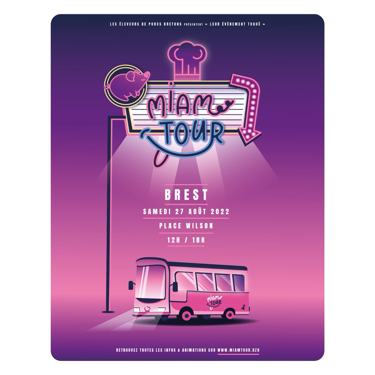 Nous voici de retour pour la 6ème et dernière étape du Miam Tour ! RDV à Brest place Wilson dès 12h ce samedi pour une après midi conviviale d'échanges avec les éleveurs de porcs bretons ! #FierdetreEleveur #MiamTour