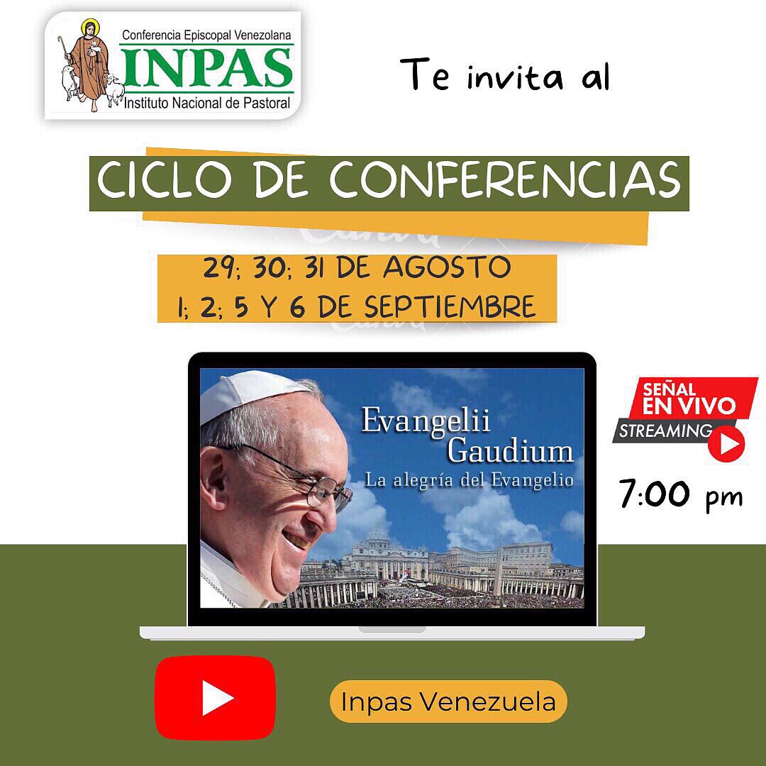 Inpasvenezuela's tweet photo. ❇️INPAS de Venezuela les invita a escuchar y participar en nuestro próximo ciclo de conferencias. ❇️A partir del lunes 29 de agosto. ❇️Hora: 7:00 pm . ❇️Conferencista: Pbro. NÉSTOR BRICEÑO LUGO. Acompáñanos! https://t.co/NAGueQT76l