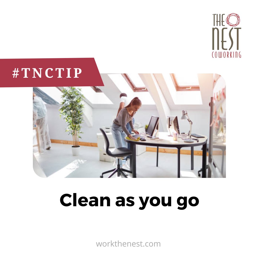 workthenest's tweet photo. #QuickTip

Each shared office has a janitorial service, but you must leave your workspace as clean as you found it.

This also applies to the shared kitchens that many coworking spaces have, as well as printer rooms, meeting rooms, and phone booths.

Where great ideas are hat ... https://t.co/QviBhTSZ5y