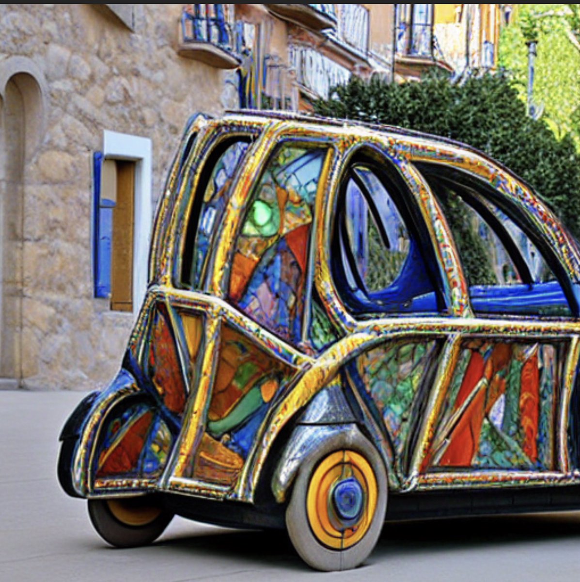 NathanJRobinson's tweet photo. I asked the AI to design "Gaudí cars" and the results are way better than anything currently on the road. why are cars so boring https://t.co/Yyc49sgF9M
