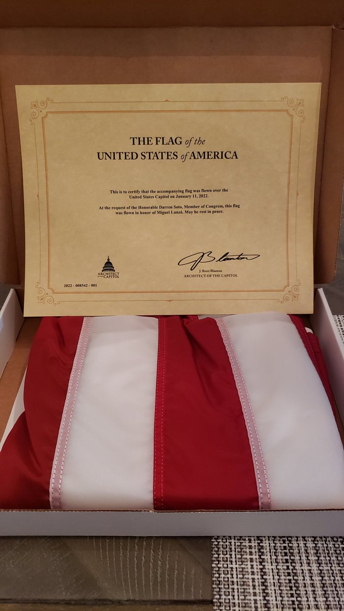 Today we were presented with an amazing honor. The Flag of the United States which was flown over the U.S. Captiol on January 11, 2022 in Honor of my amazing dad, Miguel Lanzo Pizzaro. THANK YOU <a href="/RepDarrenSoto/">Rep. Darren Soto</a> and your entire team for this incredible honor and gift! 🇺🇲🇵🇷