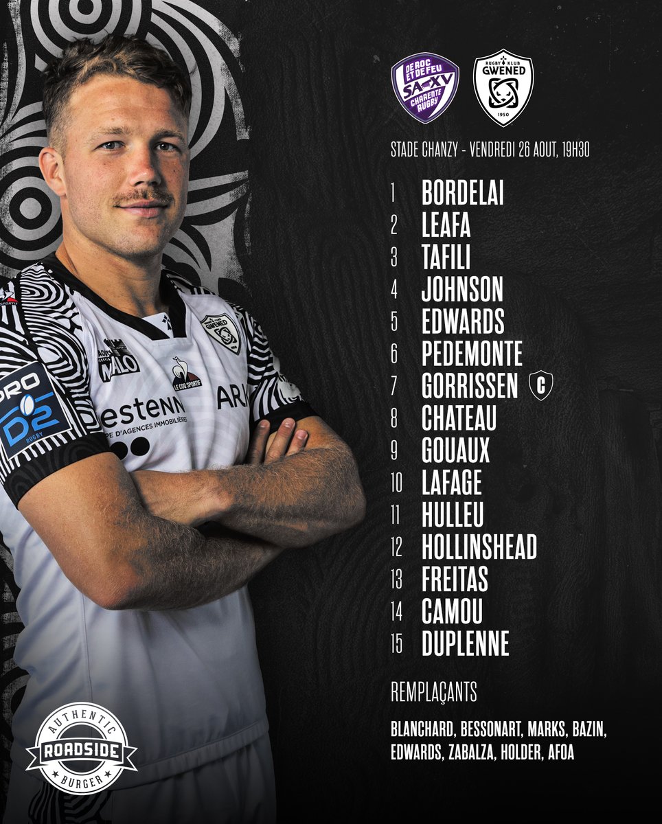 RugbyClubVannes's tweet photo. I 𝙇𝘼 𝘾𝙊𝙈𝙋𝙊 𝘿𝙐 𝙍𝘾𝙑 💥

Voici notre première composition de la saison, présentée par notre partenaire 𝙍𝙤𝙖𝙙𝙨𝙞𝙙𝙚, pour notre déplacement à Angoulême. 

🏉Coup d'envoi demain, vendredi 26 août, à 19h30✊

👉https://t.co/D7eTjD30Ph

#RCV #BreizhRugby https://t.co/FguANfxkoD