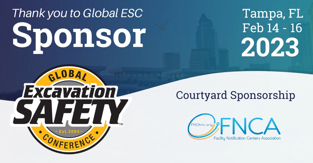 JoinESAlliance's tweet photo. Thank you to FNCA for their Courtyard Sponsorship at Global Excavation Safety Conference 2023! @kiger_wgkiger @BruceCampbell21 @OKIE_811
Interested in sponsoring? Contact Vicki Husome, Vicki@IR-SavingLives.com, 612-462-5662
#GlobalESC #damageprevention https://t.co/QGUzu2SYyo