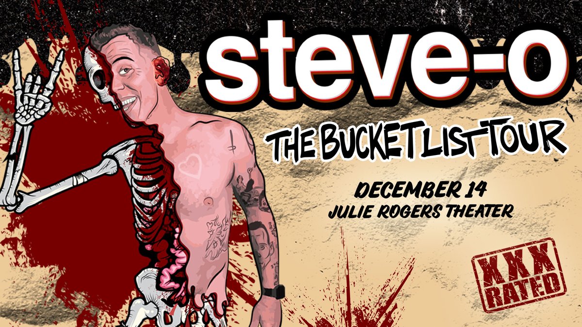 beaumontevents's tweet photo. Just Announced! 🎤🌟 JACKASS star, stand-up comedian, and New York Times best-selling author, @steveo is bringing The Bucket List Tour to the Julie Rogers Theatre on December 14. Tickets are on sale now at https://t.co/6FN9uQAiII

🚨FOR ADULT AUDIENCES ONLY https://t.co/Z1upOPnJVi