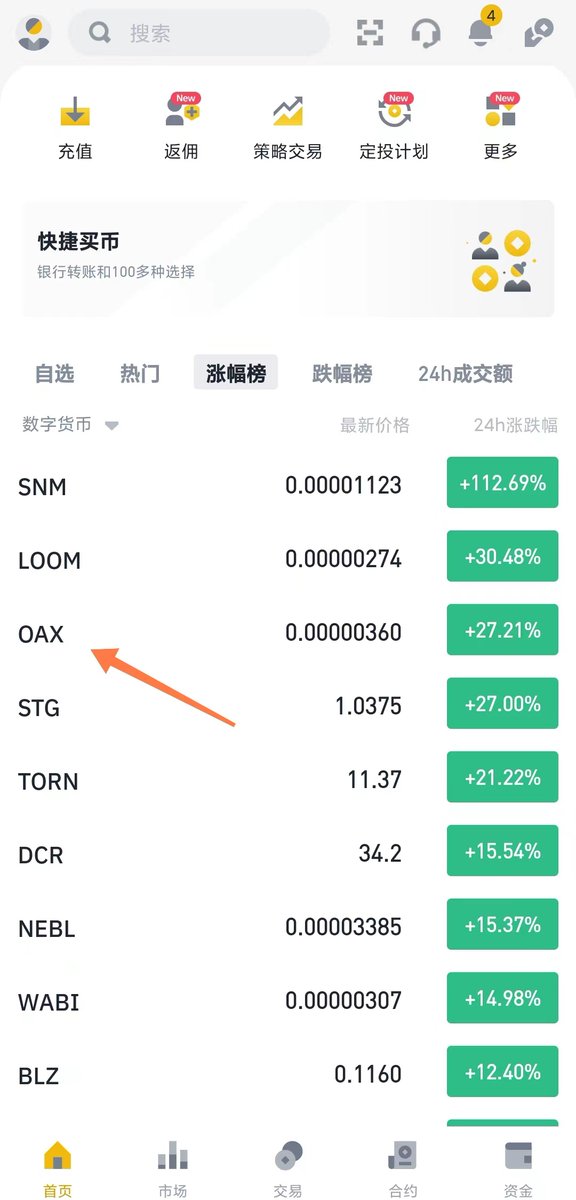 AllinBTC_eth's tweet image. 狙获币安涨幅榜之第11枚代币
现货复盘
推荐代币: $OAX
推荐买入价：$0.00000279
最高价：$0.00000430
持有时间：1天
利润：54.12%🚀🚀🚀
牛不牛你说了算老铁
#BTC #ETH #Altcoins #比特币 #以太坊 #山寨币 #现货 #加密货币 #xrp #ADA  #BNB #SolanaNFTs
