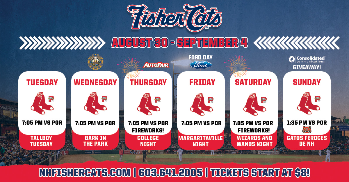 FisherCats's tweet photo. 🚨ATTENTION🚨

The Cats are BACK next week against the Future Red Sox - @PortlandSeaDogs! We only have 12 GAMES LEFT  this season so don't miss giveaways, Atlas Fireworks and more next homestand! https://t.co/nq5yLBAKGX