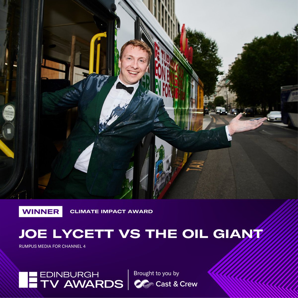EdinburghTVFest's tweet photo. Joe Lycett VS The Oil Giant takes home our first ever Climate Impact Award (@Channel4 and @joelycett) #EdTVAwards https://t.co/a072LVFXnu