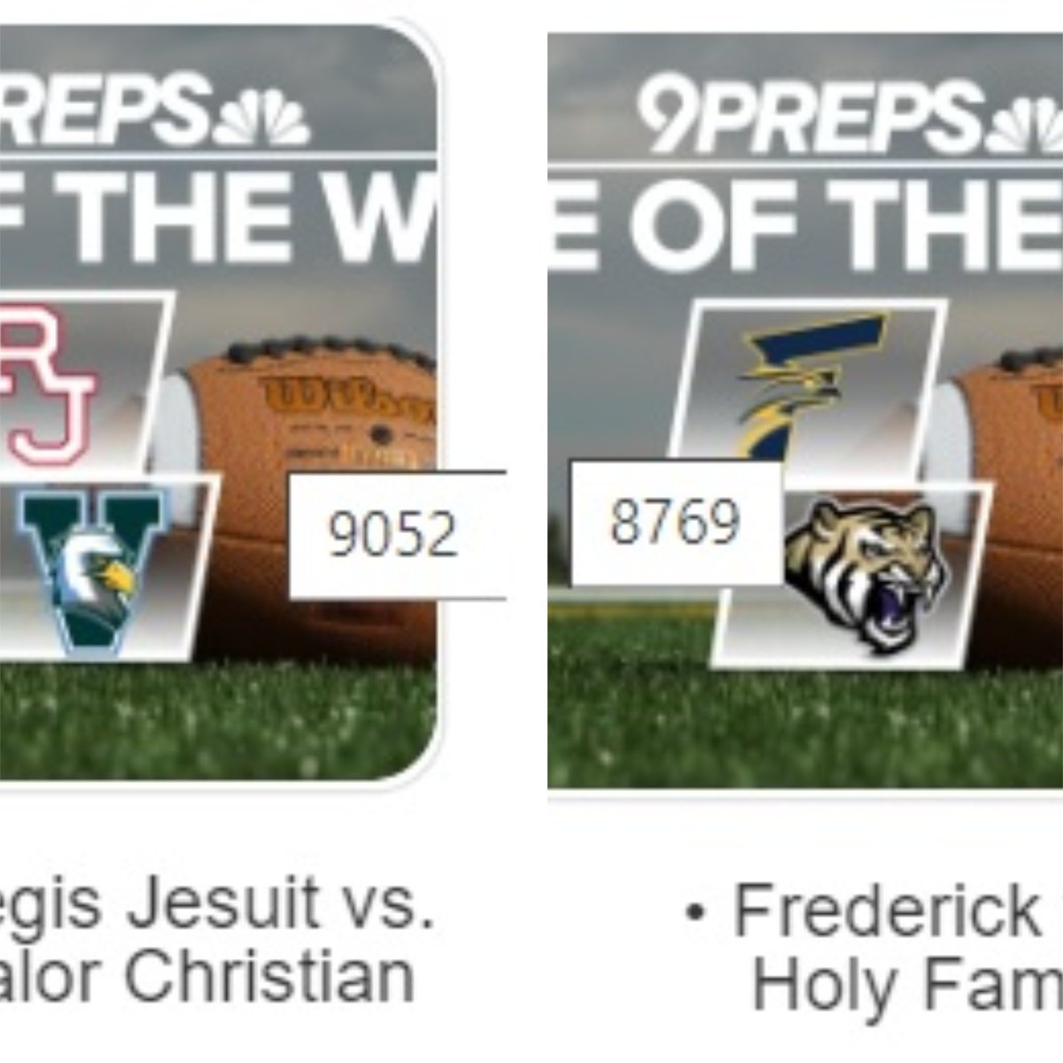 9NEWS Prep Sports (@9preps) on Twitter photo <a href="/RJHSFootball/">RJHS Football</a> <a href="/GoValorFootball/">Valor Christian Football</a> <a href="/GoldenEaglesFHS/">FHS Golden Eagles</a> <a href="/HF_Athletics/">Holy Family Tigers</a> The results are in! Congrats to <a href="/RJHSFootball/">RJHS Football</a> and <a href="/GoValorFootball/">Valor Christian Football</a> for winning our first Game of the Week vote this season!
We will see you there Friday night 😎 #copreps
RESULTS: bit.ly/3cj7opo <a href="/RJHSFootball/">RJHS Football</a> <a href="/GoValorFootball/">Valor Christian Football</a> <a href="/GoldenEaglesFHS/">FHS Golden Eagles</a> <a href="/HF_Athletics/">Holy Family Tigers</a> The results are in! Congrats to <a href="/RJHSFootball/">RJHS Football</a> and <a href="/GoValorFootball/">Valor Christian Football</a> for winning our first Game of the Week vote this season!
We will see you there Friday night 😎 #copreps
RESULTS: bit.ly/3cj7opo