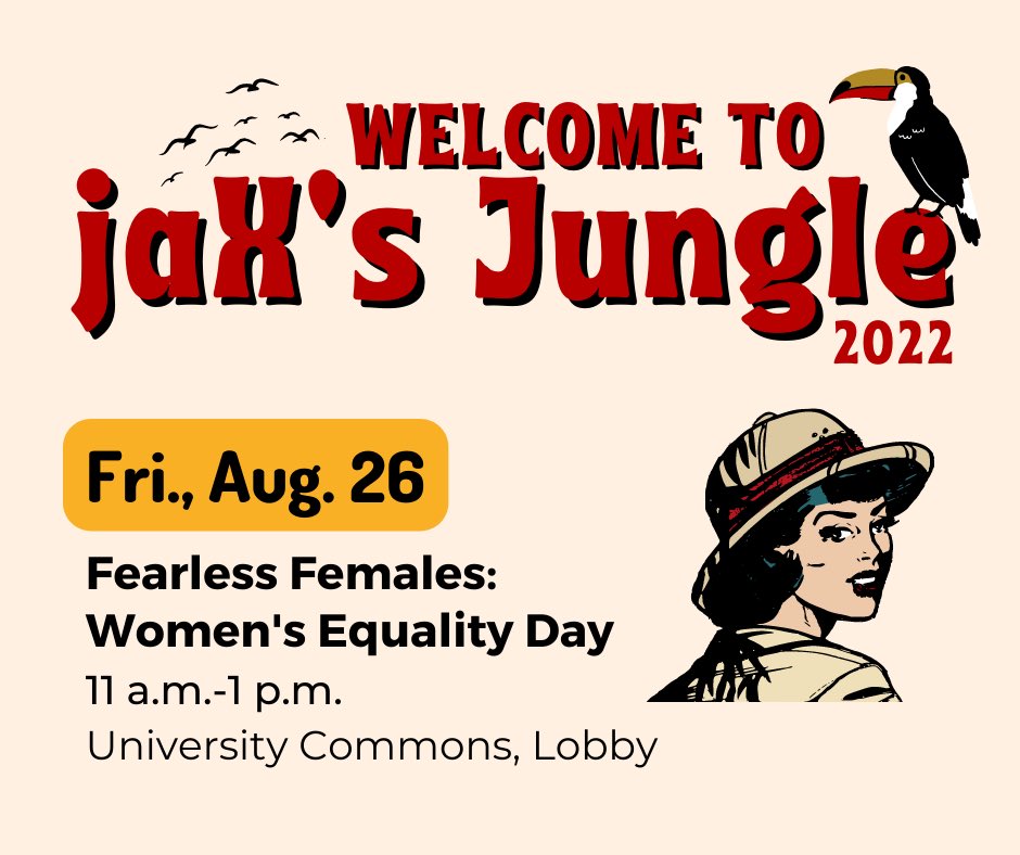 Join MAC and the Equal Opportunity office as we celebrate Women’s Equality Day! We’ll have trivia with prizes, free giveaways, info handouts, and more. 

#UHV #JAXNATION #UHVJagFam #WomensEqualityDay #UHVMAC #WelcomeWeek2022