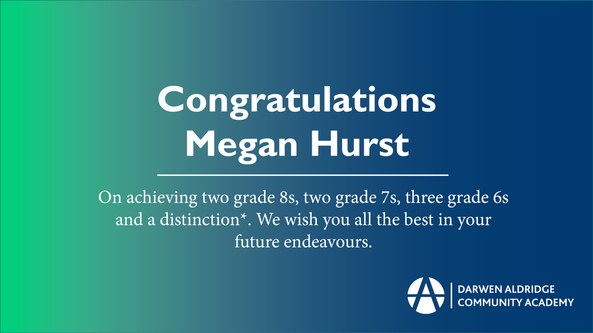 DarwenAcademy's tweet photo. Congratulations Megan Hurst On achieving two grade 8s, two grade 7s, three grade 6s and a distinction*. We wish you all the best in your future endeavours.  🎉
@aldridgeonline
#gcses2022 #gcseresultsday2022 #GCSEResultsDay https://t.co/jhvh2rF9Bj