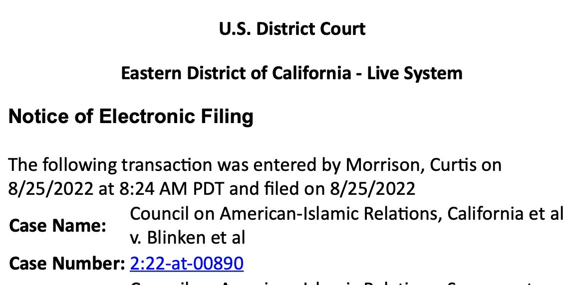 MorrisonUrena's tweet photo. News! We have filed our lawsuit for Iranian #DV2022 selectees not interviewed by US Embassy Abu Dhabi in the District Court for the Eastern District of California. 
*lead/organizational plaintiff: @CAIRCalifornia
*case #: 2:22-at-00890 https://t.co/wPxATsGI11