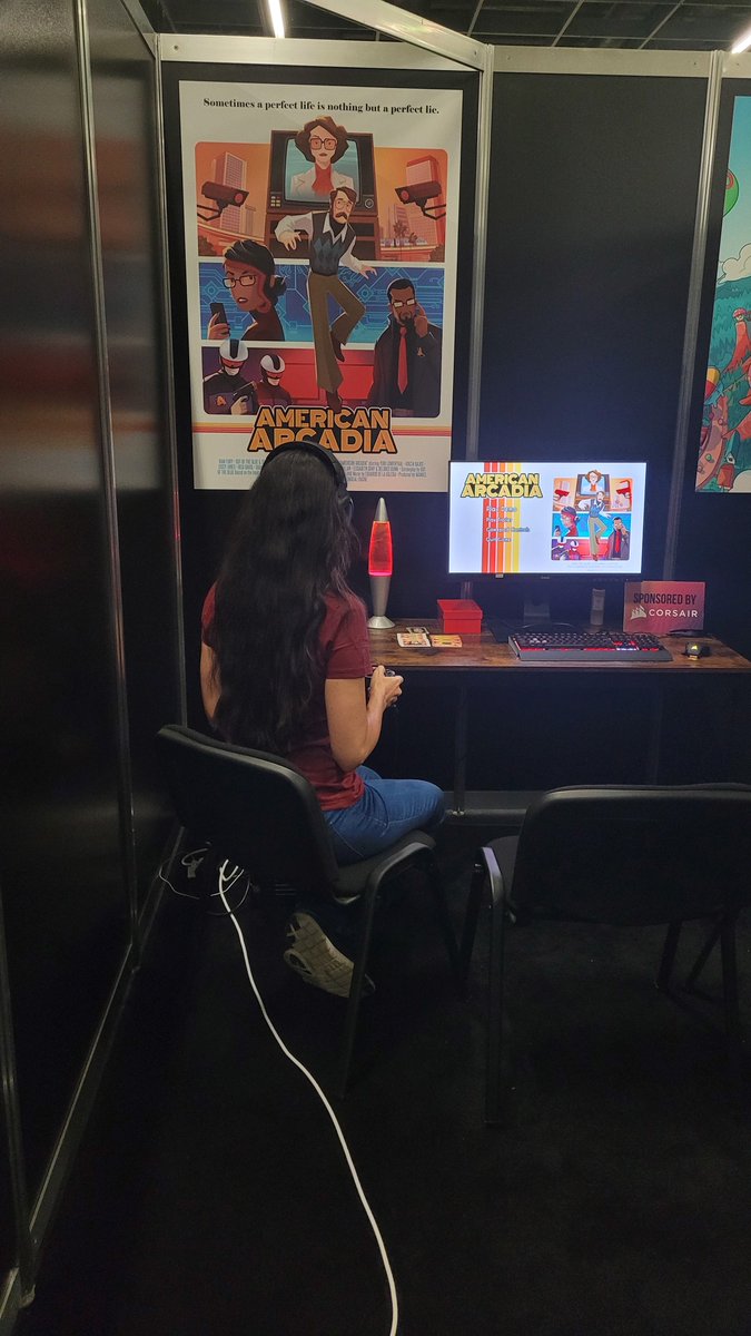 AmericanArcadia's tweet photo. Are we trying to raise American Arcadia's ratings by giving the press an awesome webcam cover?
Well...maybe.
Is it working @arilea?๐
#AmericanArcadia #outbluegames #rawfury #gamedev #gamescom #gamescom2022 https://t.co/gMyM1968ZE