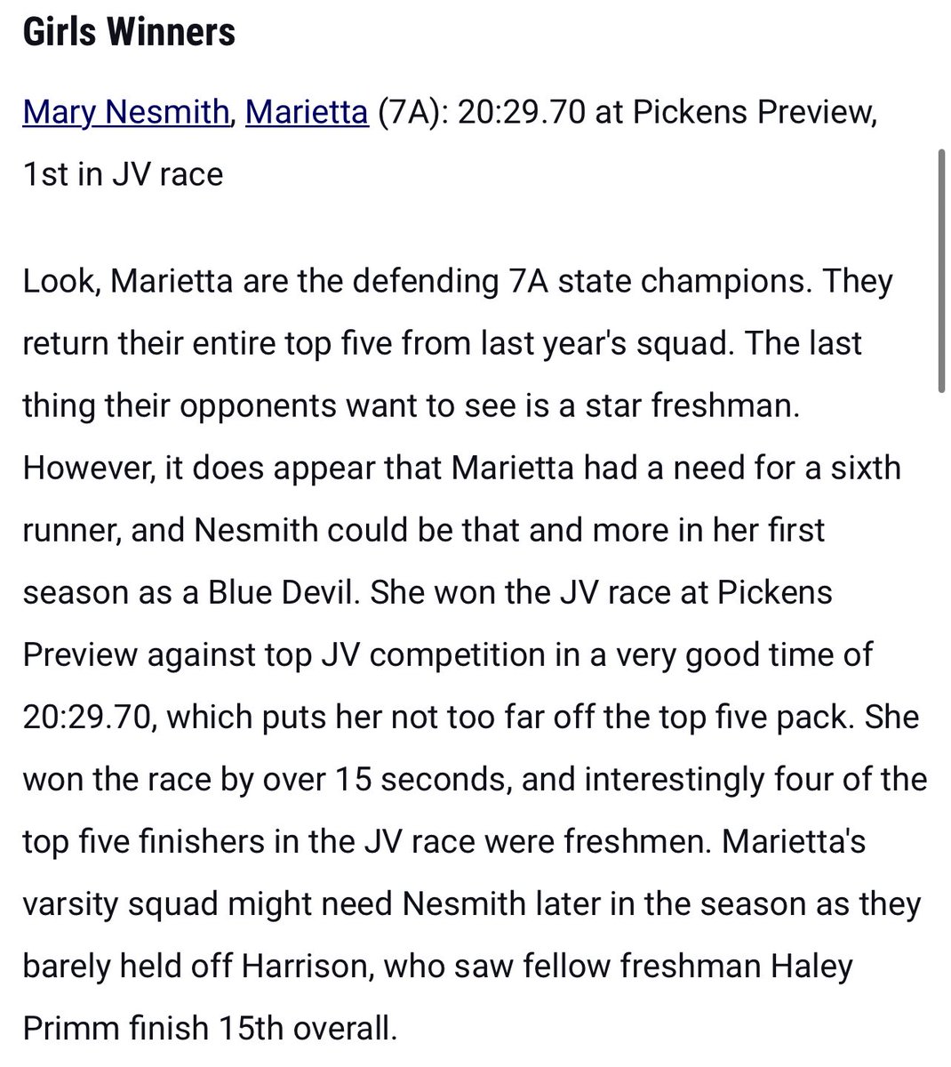 A solid run by Mary this past weekend lands her as one of the <a href="/MilesplitGA/">MileSplitGA</a> Unsung Heroes! 💪🏼💪🏼

Well done Mary! 👏🏼👏🏼 Keep up the good work!