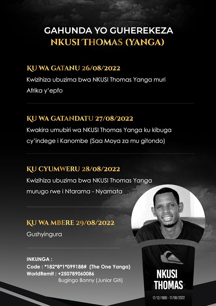 Gahunda yo guherekeza NKUSI THOMAS YANGA💔🕊🙏🏽