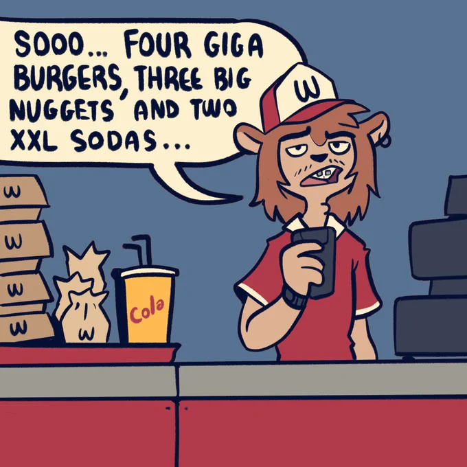 "Haha, yeah... because wolves are always hungry. haha." 