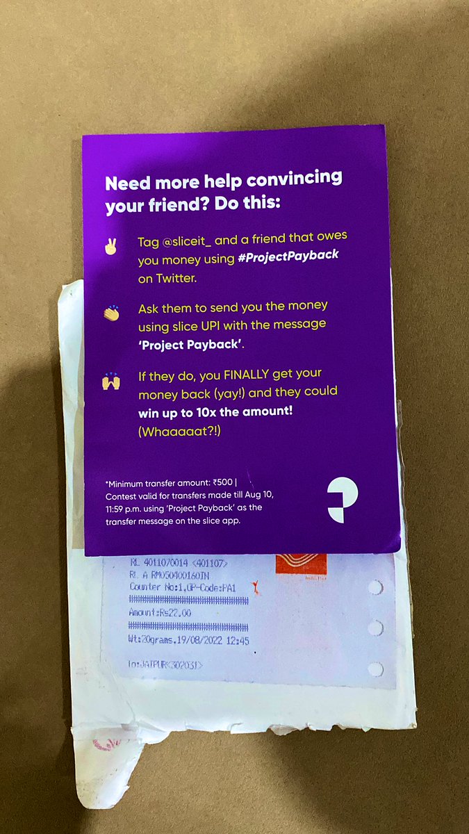 ksonu04's tweet photo. This one is really funny @sliceit_ I received this letter today. This card says this contest is valid till 10th Aug and card itself is dispatched on 19th Aug. https://t.co/ujLOH6tcn5
