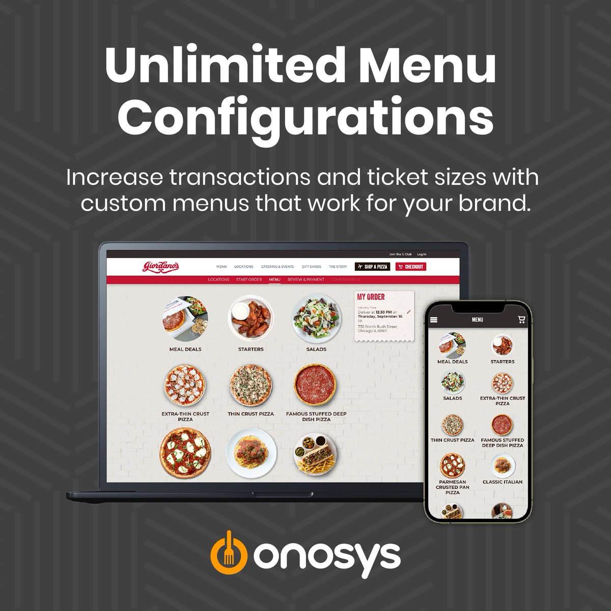 With Onosys, you can change your #restaurant #menu instantly. Day promos, time of day sales, and even inventory shortages can change your #onlineordering menu. Get unlimited configurations for modifiers toppings, combos, &amp; a la cart items! Learn more: onosys.com