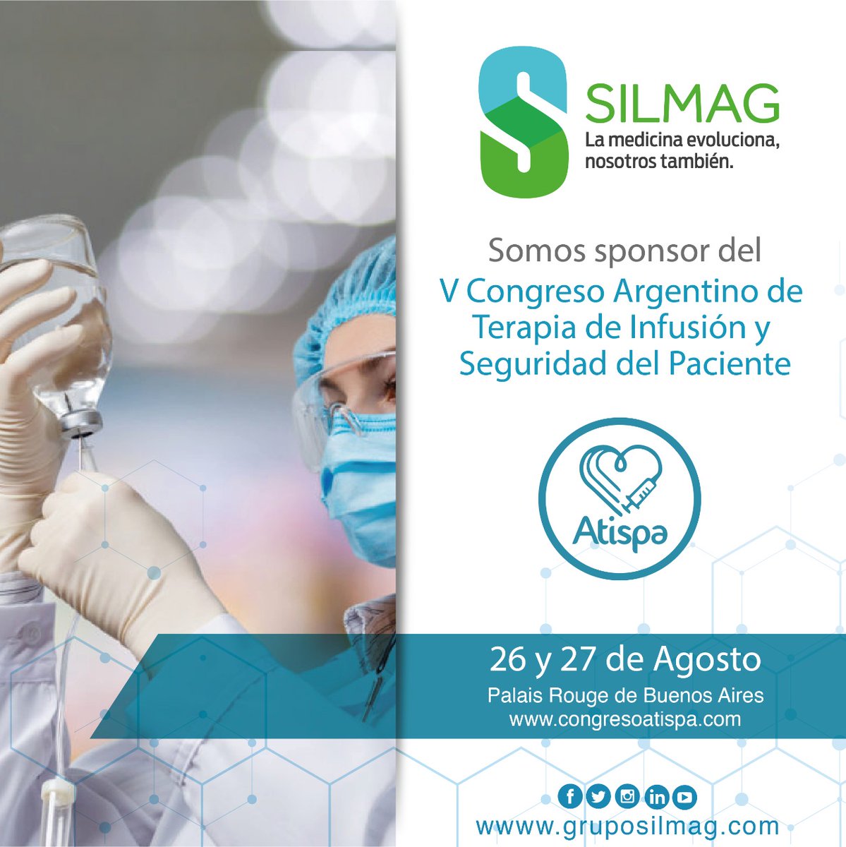 ✅ Acompañamos a ATISPA en el ↩️
↪️ V Congreso Argentino de Terapia de Infusión y Seguridad del Paciente.
📅 26 y 27 de Agosto
📌 El congreso será de modalidad híbrida.
💻 Mas info en: congresoatispa.com
#Silmag #mejoracontinua #sponsor #ATISPA #Congreso