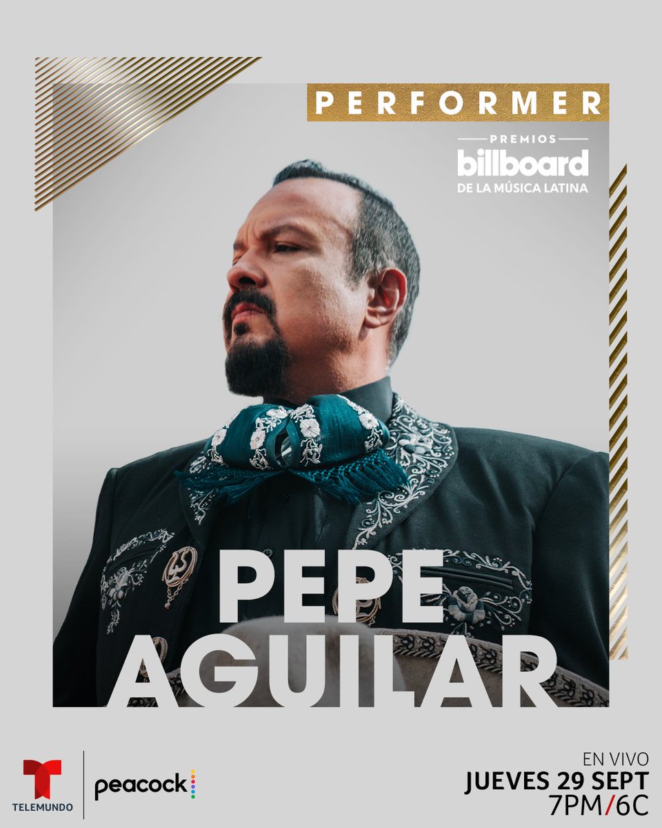 PepeAguilar's tweet photo. Familia, les tengo un notición y es que nos veremos en el escenario de los @LatinBillboards 2022.
Los espero el próximo jueves, 29 de septiembre a las 7pm/6c en vivo por @Telemundo #Billboards2022 https://t.co/AgKMv8R5hY