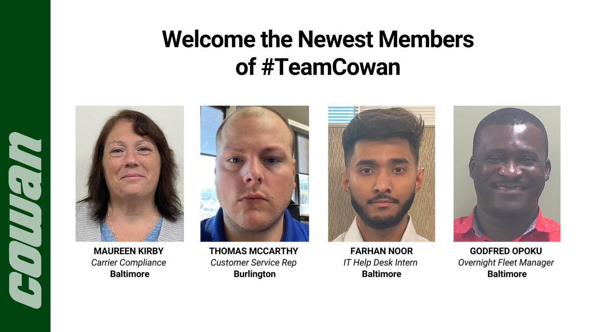 More new members of #TeamCowan! Remember- We're always looking to add to our amazing team!  We have added new roles in Marketing, Billing, IT, Logistics, Operations, and more. Visit our website today and pick out your spot! cowansystems.com/careers/