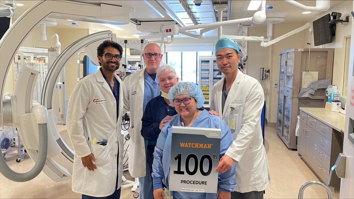 Dr. Mark Lee &amp; Dr. Nikhil Warrier from the MemorialCare Heart &amp; Vascular Institute at Long Beach Medical Center implanted the 100th WATCHMAN device, which reduces the risk of stroke in patients with Afib without the use of blood thinners. Congrats to the team on this milestone!