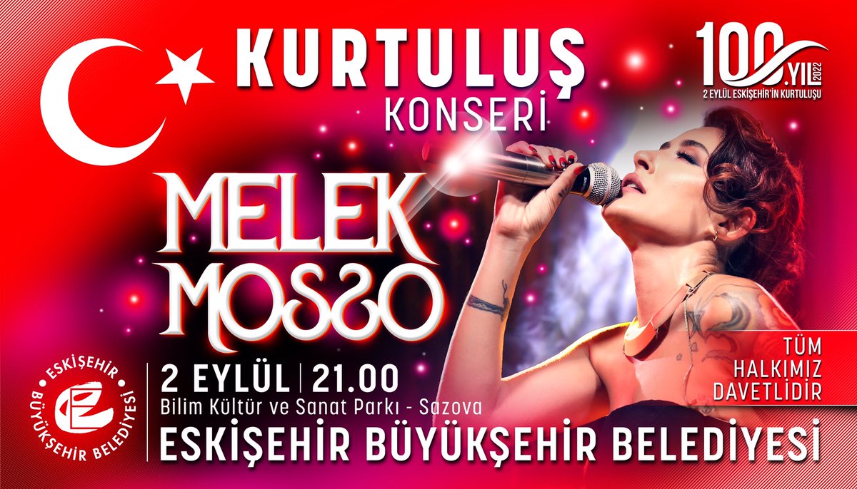 Güzel şehrimizin düşman işgalinden kurtuluşunun 100. yılını <a href="/MelekMosso/">Melek Mosso</a> konserinde büyük bir coşkuyla kutlayacağız! 🇹🇷

Tüm hemşehrilerimizi 2 Eylül’de Sazova Bilim Kültür ve Sanat Parkı’na bekliyoruz! ❤️🤍