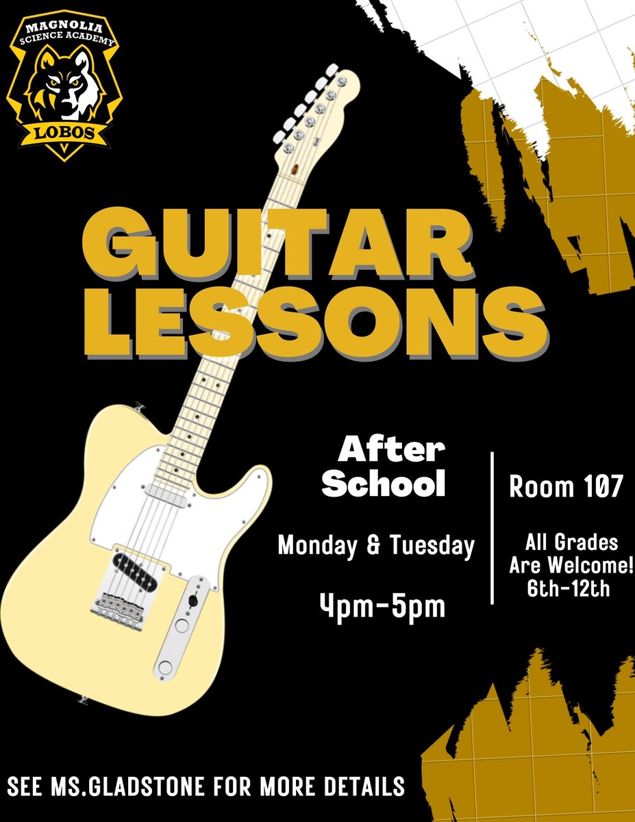msa5lobos's tweet photo. LOBOS guitar lessons and band class are now being offered! If you like playing instruments or want to learn, this is perfect for you! #MSA5 #LOSLOBOS https://t.co/sHSCguVq2F