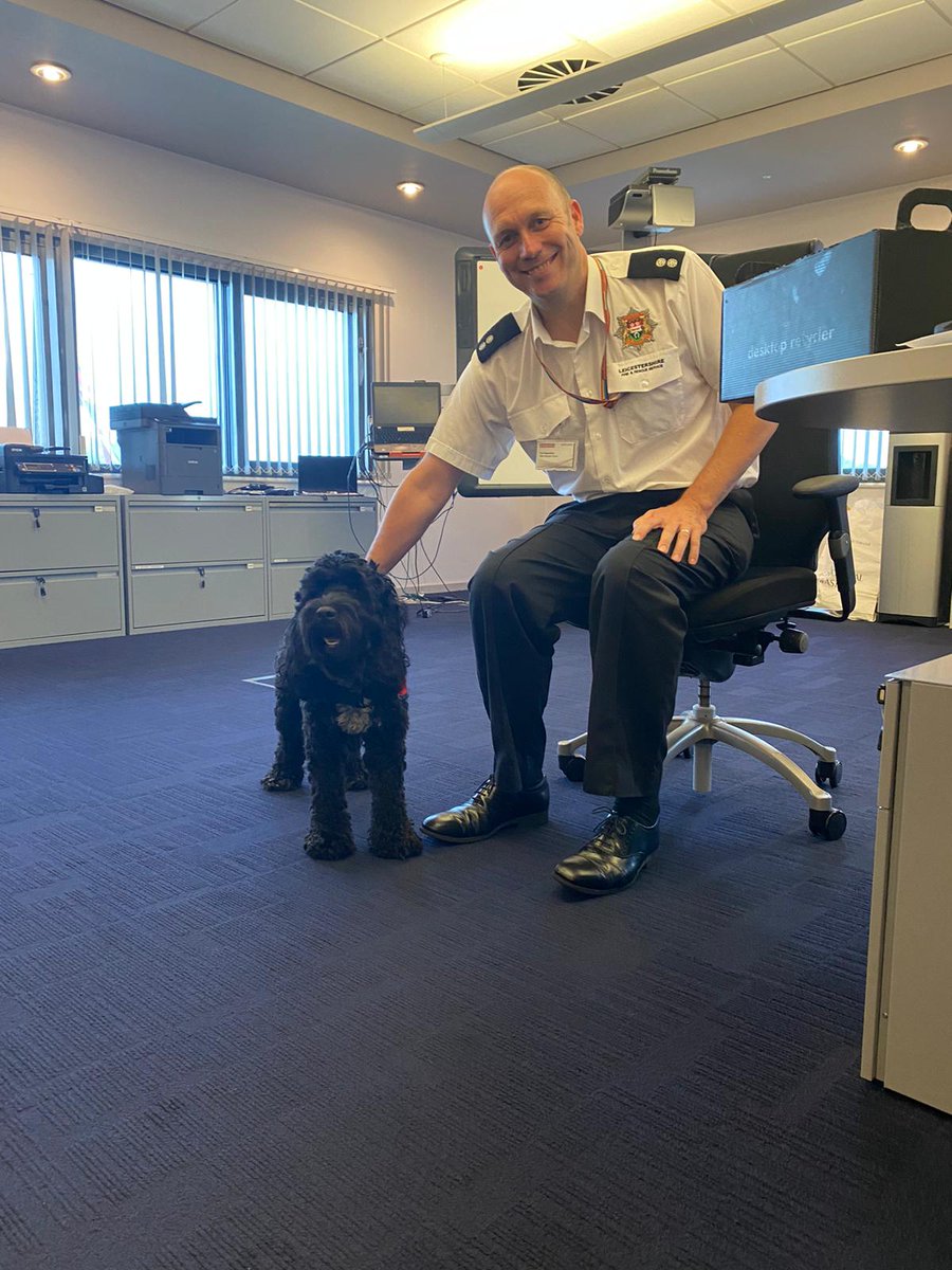 Our newest recruit in Control learning the ropes! 

Ronnie is our Service 'OK9' wellbeing Dog, utilised for the wellbeing of staff following dealing with traumatic incidents. 

Here he is meeting White Watch Fire Control.
#itsoknottobeok #OK9dog 
#CallsAndMore