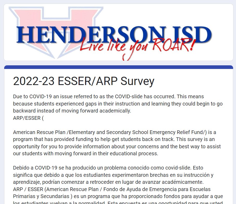 WyliePrimary's tweet photo. To all of our HISD Community - We need your feedback!  Please take 2 minutes to complete these five questions on ESSER funds and the American Rescue Program (ARP). Thanks!  https://t.co/bCDyxW6Emt https://t.co/zJAnajYxU9
