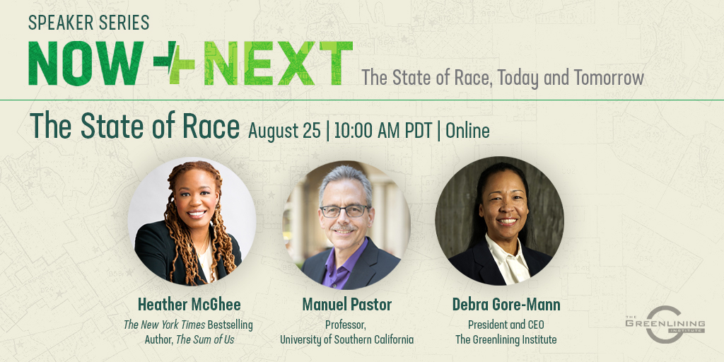 Greenlining's tweet photo. In less than 15 mins, we're kicking off our #NowAndNext Speaker Series with @Prof_MPastor &amp; @hmcghee, two amazing #racialequity experts who will explore The #StateofRace in the U.S. alongside Greenlining's President &amp; CEO Debra Gore-Mann.

Can't wait to see everyone there! https://t.co/bOv1NvXa6e