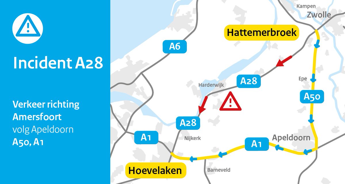 Opnieuw een bermbrand op de #A28. De weg is tussen Harderwijk en Elspeet in beide richtingen dicht. Verkeer richting Amersfoort kan omrijden via de A50 en A1. Vice versa voor richting Zwolle. Het is niet bekend hoelang het gaat duren.